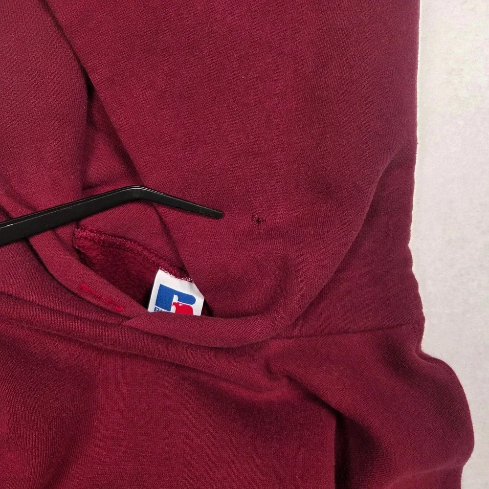 Vintage Russell Athletic Hoodie Mens XXL Maroon Pullover Fleece Blank Sweatshirt